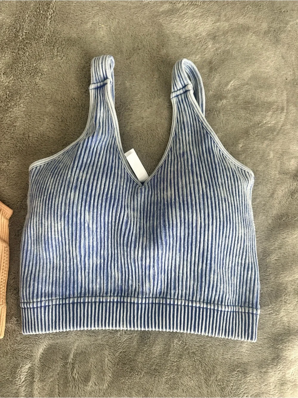 NWT 2 Zenana Outfitters Racerback Crop Top in Beige & Blue Straight Strap V Neck - Picture 8 of 12